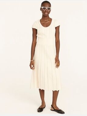 Nwt J. Crew Cream Ribbed Scoopneck Knit Midi Dress Xs